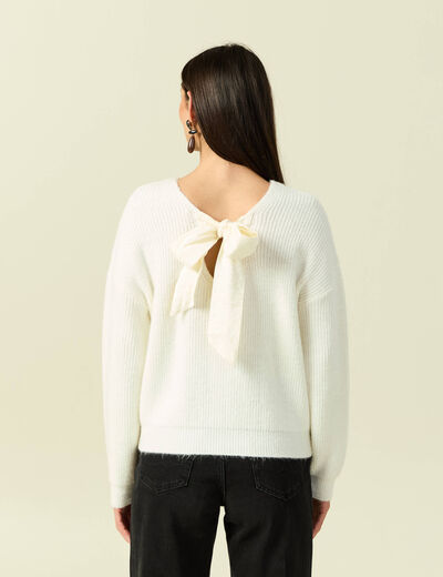 Pull col rond manches longues ecru femme