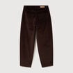 Pantalon taille haute velours resserr&eacute; marron femme