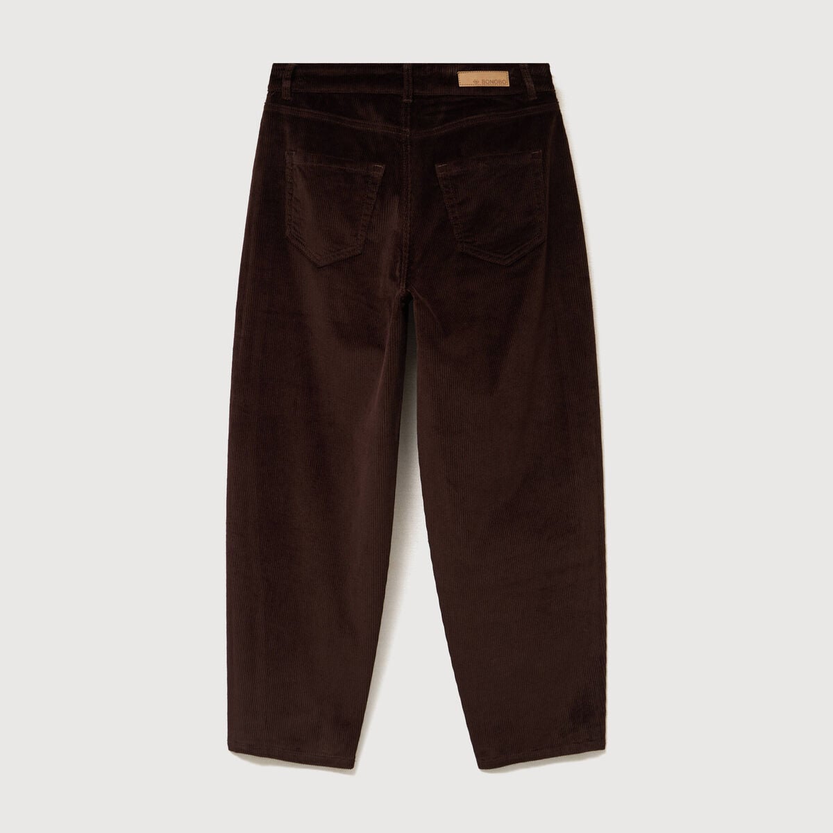 Pantalon taille haute velours resserr&eacute; marron femme