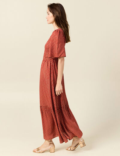 Robe longue évasée fluide orange foncé femme