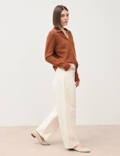 Pantalon coupe regular ecru femme