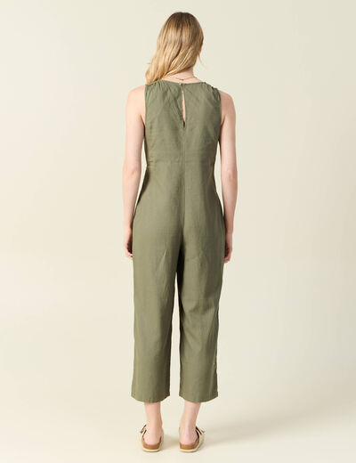 Combinaison pantalon col en V vert kaki femme