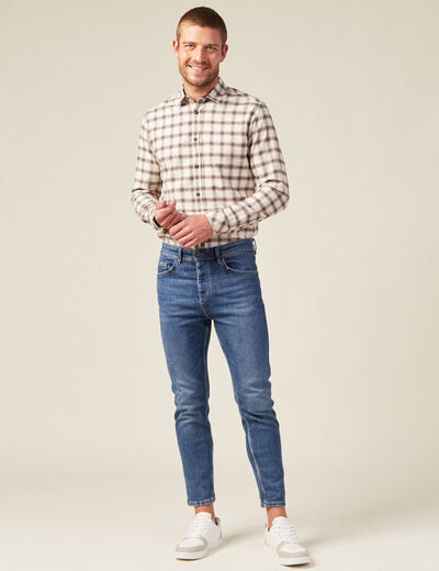 Chemise &agrave; carreaux en coton ecru homme