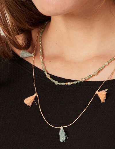 Collier 2 rangs bleu marine femme