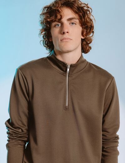 Sweat droit col montant manches longues taupe homme