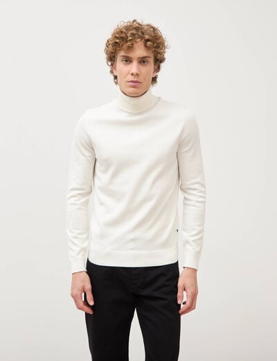 Pull fin col montant manches longues ecru homme