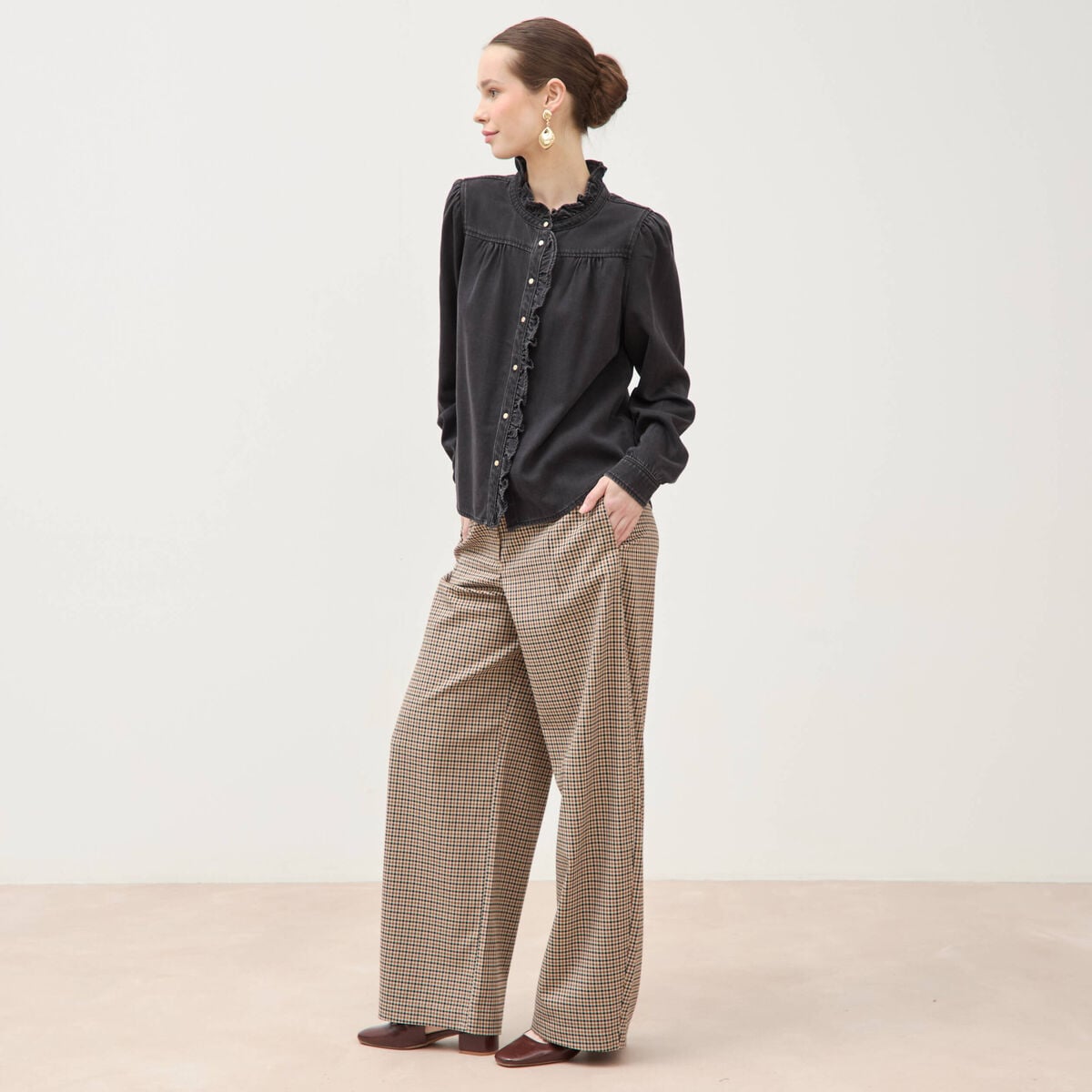 Chemise en jeans manches longues denim noir femme