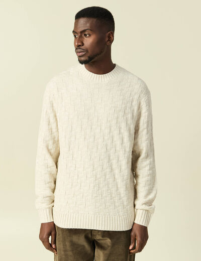 Pull manches longues col rond sable homme
