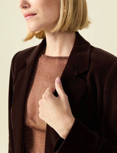 Veste blazer velours marron fonc&eacute; femme