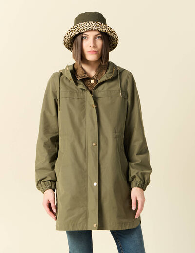 Parka longue à capuche vert kaki femme
