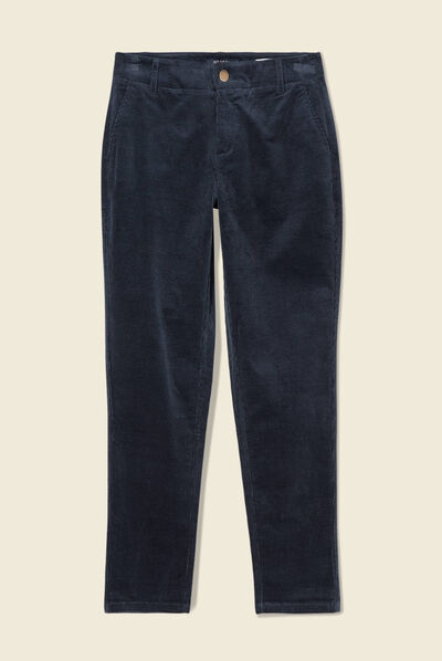 Pantalon chino velours côtelé bleu marine femme