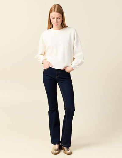 Sweat col rond manches longues ecru femme
