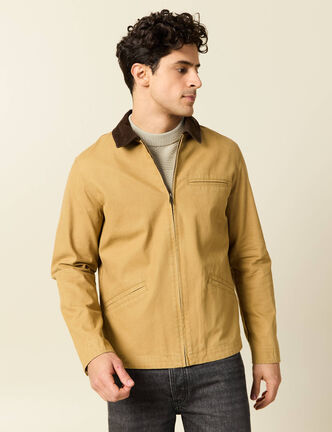 Veste zipp&eacute;e col velours camel homme
