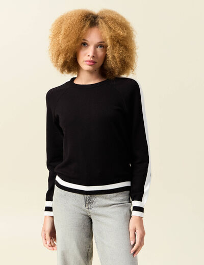 Pull col rond manches longues noir femme