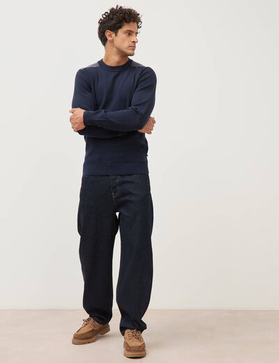 Pull droit fin col rond manches longues bleu marine homme