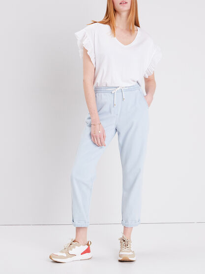 Jeans jogger eco responsable denim bleach femme