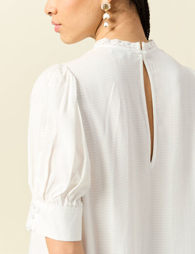 Blouse manches courtes col rond ecru femme