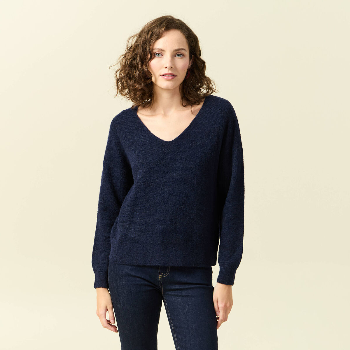 Pull manches longues bleu marine femme