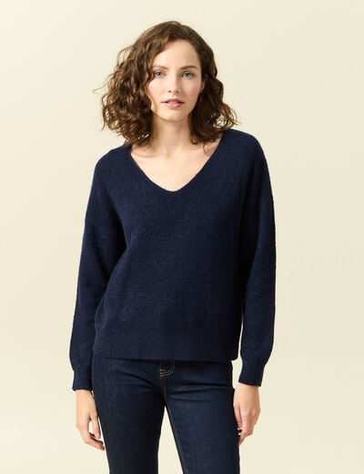 Pull manches longues bleu marine femme