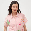 Chemise ample en coton &agrave; broderie orange abricot femme