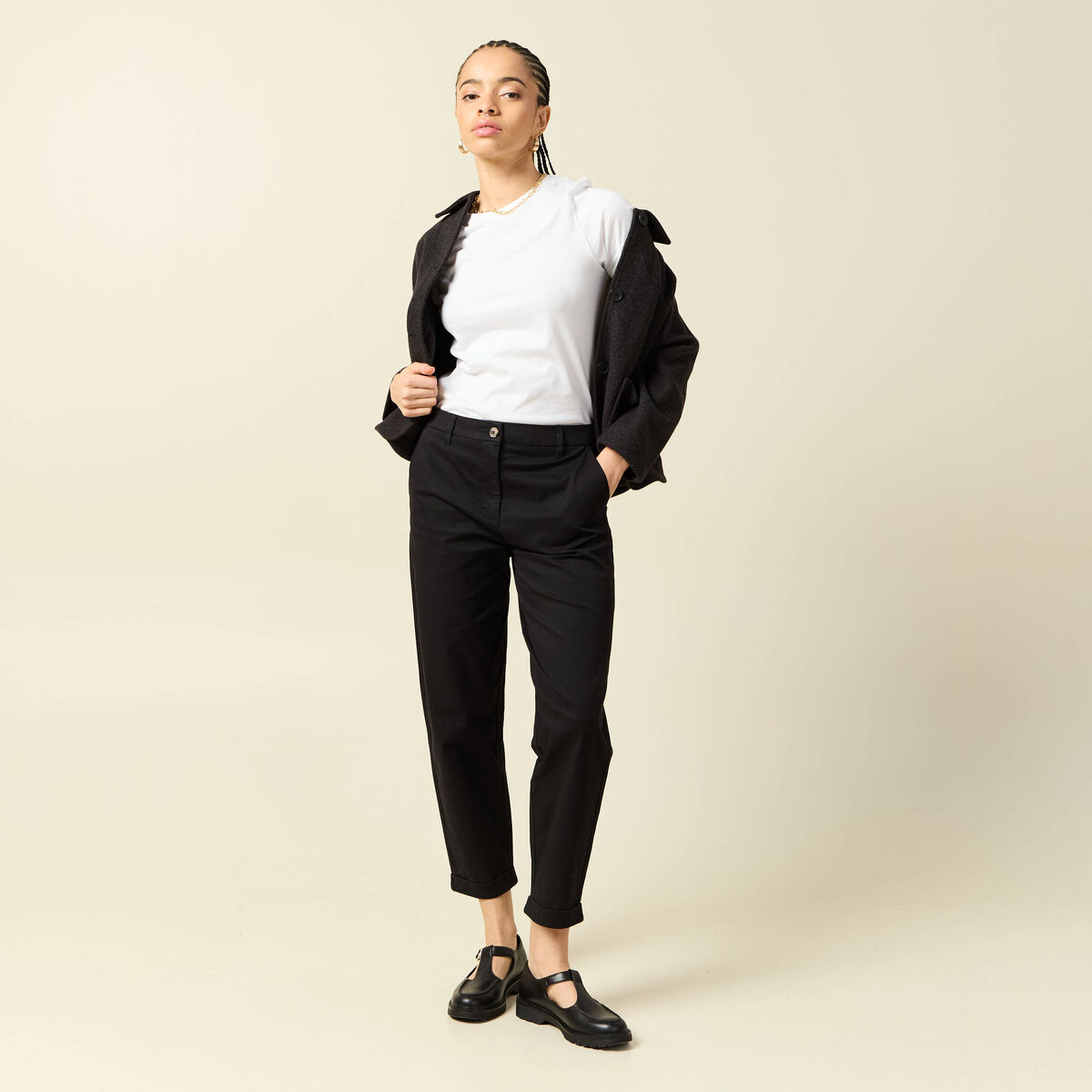 Pantalon taille haute fluide noir femme
