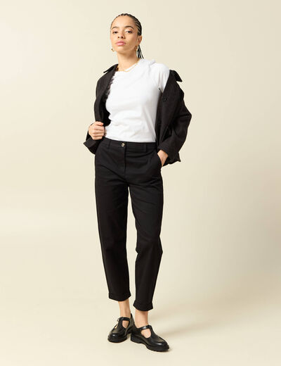 Pantalon taille haute fluide noir femme