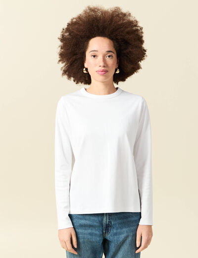 T-shirt en coton manches longues blanc femme