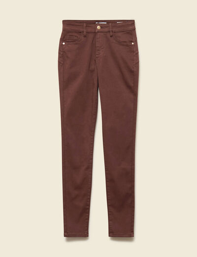Pantalon skinny push-up taille standard marron fonc&eacute; femme