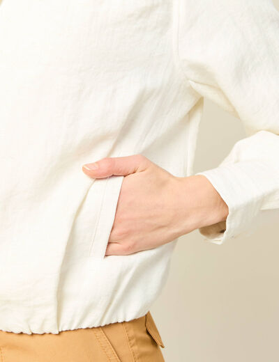 Veste effet bomber boutonn&eacute;e creme femme