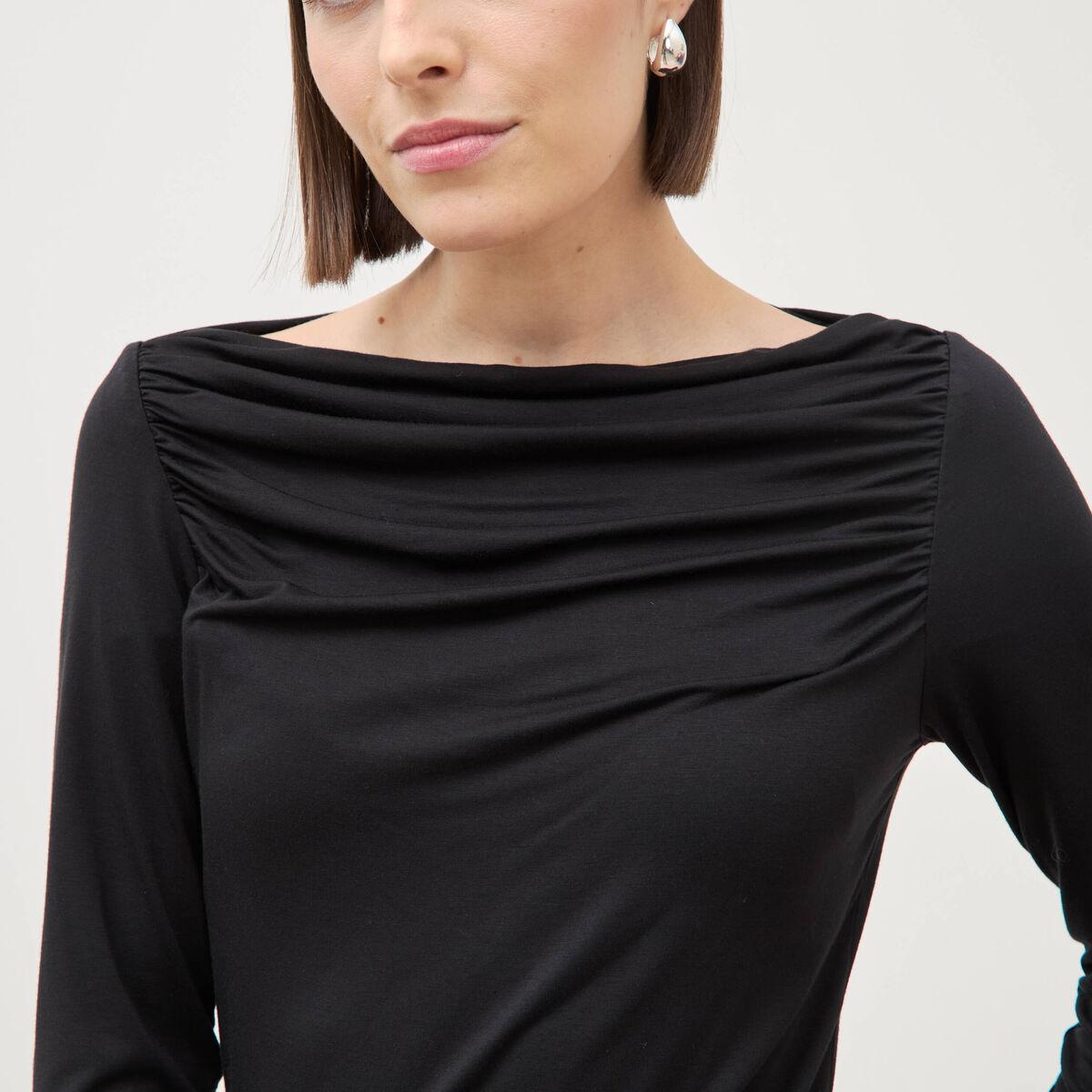 T-shirt ajust&eacute; manches longues bardot noir femme