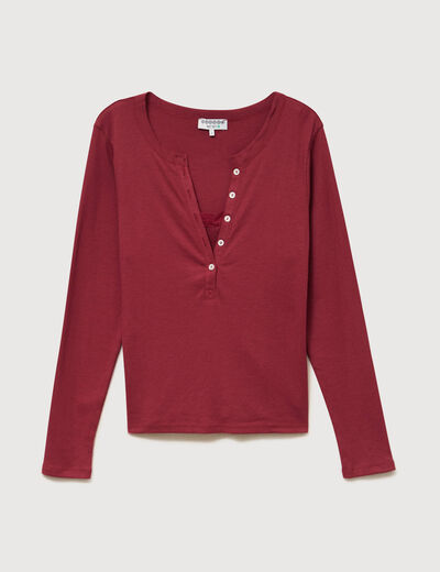 T-shirt cintr&eacute; manches longues rouge fonc&eacute; femme