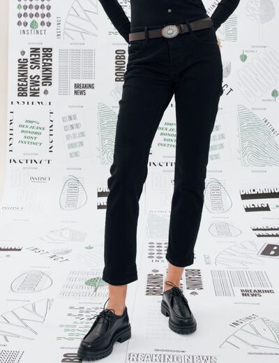 Jeans girlfriend taille haute denim noir femme
