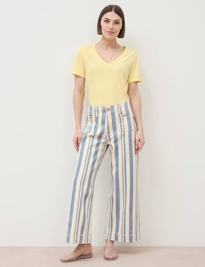 Jeans large cropped taille haute ray&eacute; bleu ciel femme
