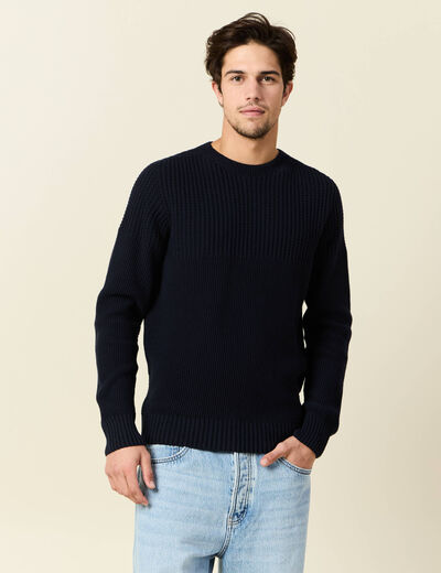Pull manches longues fabriqué en France bleu marine homme