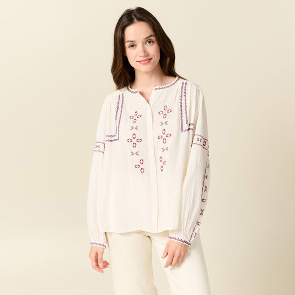 chemise manches longues brodee creme femme Chemise manches longues brodée creme femme