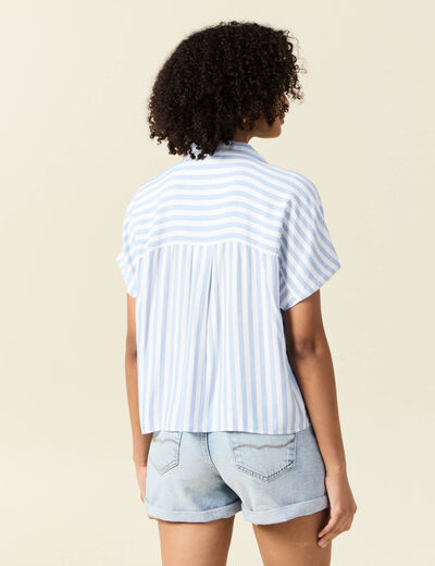 Chemise manches 3/4 bleu femme