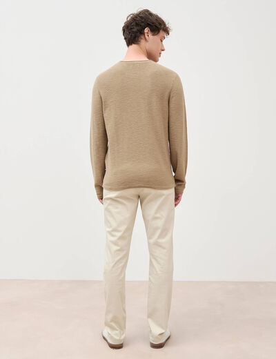 Pull fin en coton manches longues vert olive homme