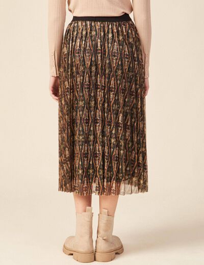 Jupe longue évasée plissée camel femme