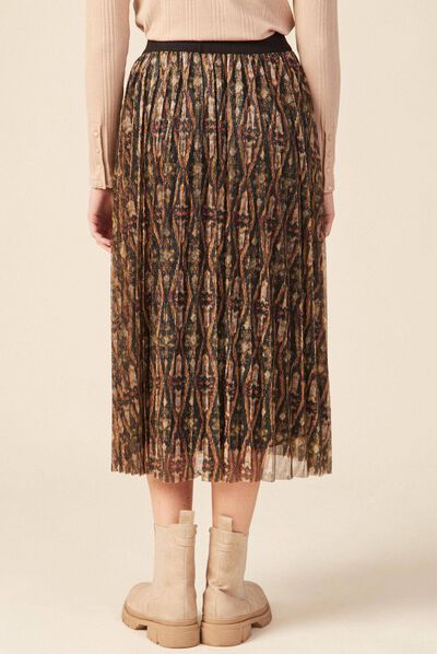 Jupe longue évasée plissée camel femme
