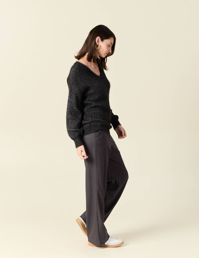 Pull manches longues ajouré noir femme