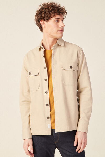 Surchemise manches longues beige homme