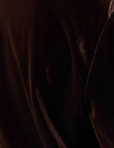 Gilet court droit en velours doubl&eacute; marron fonc&eacute; femme
