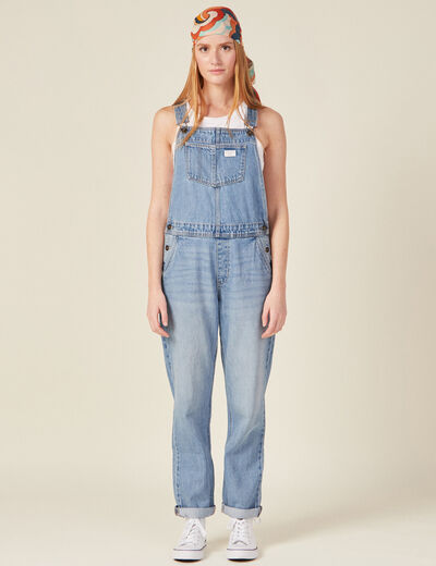Salopette droite en jean denim used femme