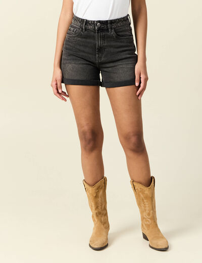 Short mom éco-responsable denim gris femme