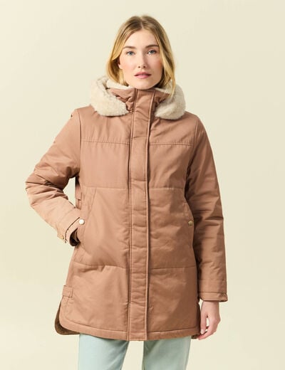 Parka droite &agrave; capuche marron clair femme