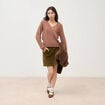 Pull droit col v manches longues marron clair femme