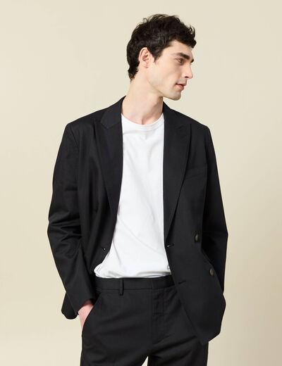 Blazer cintr&eacute; manches longues doubl&eacute; noir homme