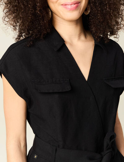 Combinaison pantalon ceinturée noir femme
