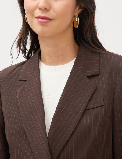 Blazer manches longues col tailleur marron fonc&eacute; femme