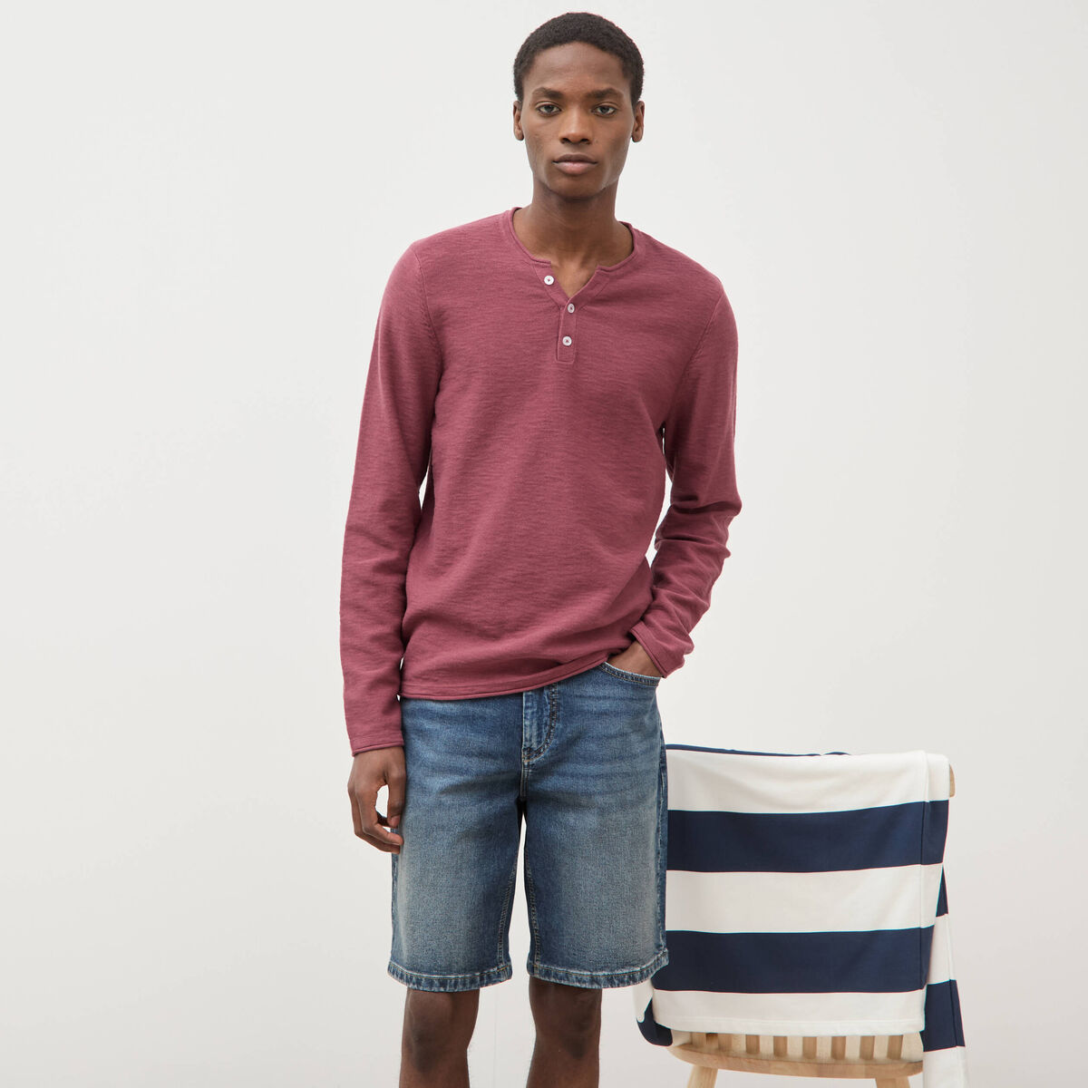 Pull manches longues vieux rose homme
